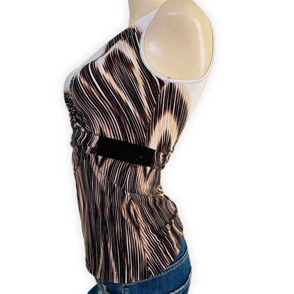 Women's Wrap Illusion Zig Zag Printed Top Side Ruching Styled Top Size XS - Picture 3 of 9